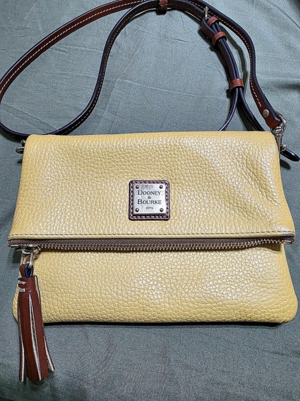 Dooney & Bourke Pebble Grain Foldover Zip Crossbody Bag in Yellow